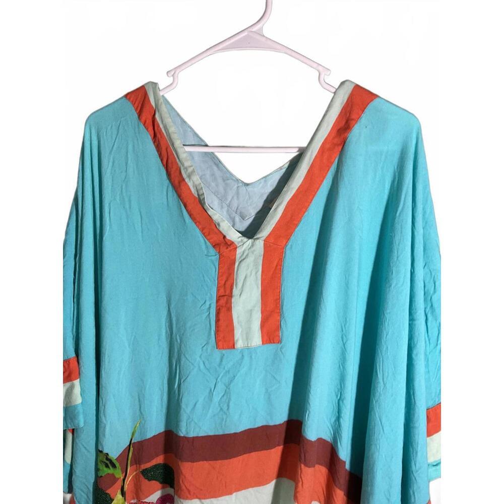 Soft Surroundings Beach Kaftan / Coverup with floral Embroidery Beading One size - Picture 2 of 10